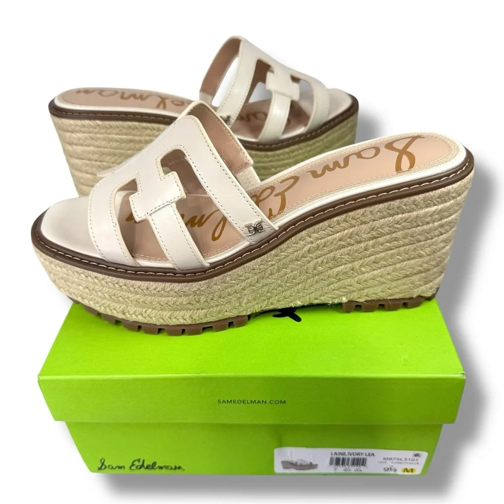NEW Sam Edelman Laine Platform Wedge Espadrille Sandals Ivory Size 9.5 Resort